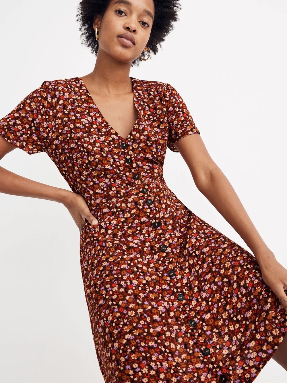 Madewell Spring Prairie Floral Button Front Mini Dress Rust Size 2